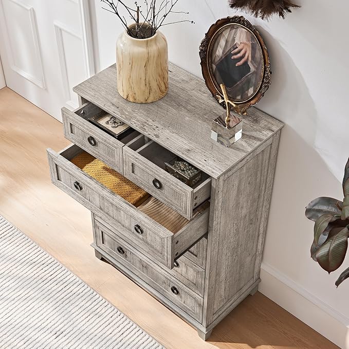Farmhouse 6 Drawer Dresser for Bedroom Set of 2, Rustic Wood Dresser - Image 4