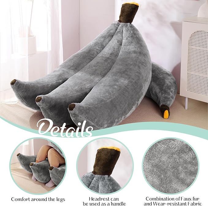 Banana Bean Bag Chair with Ottoman, Floor Sofa Bed with Footrest, Comfy - Image 4