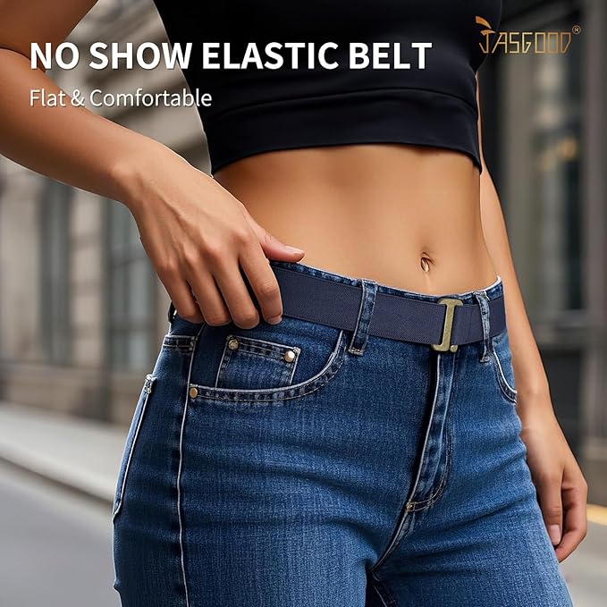 JASGOOD Women No Show Stretch Belt Elastic Web Strap Belt - Image 2