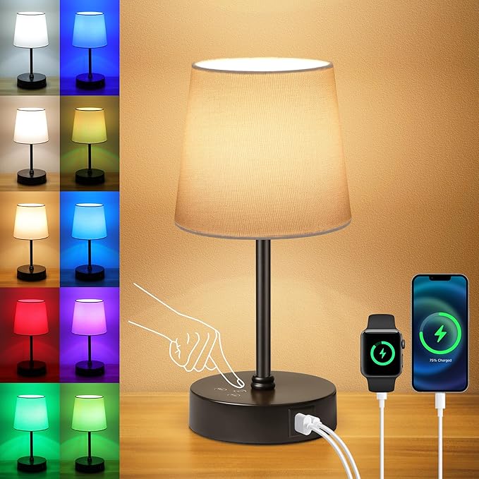 Ascher Small Bedside Table lamp, RGB Color Changing Lamps, 3 Color Temperatures by Ascher