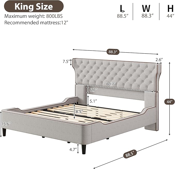 Christopher Knight Home Salus Linen Upholstered King Size Bed Frame - Image 2