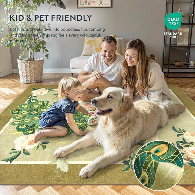 Lahome Peacock Area Rugs 8x10, Soft Washable 8x10 Rugs - Image 5