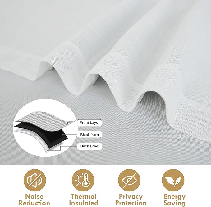 DriftAway Double Layer Linen Blackout Tie Up Curtains Thermal Insulated Fully - Image 5