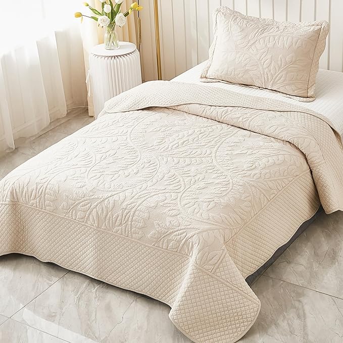 MarCielo 3-Piece 100% Cotton Oversized Bedspread Lightweight Quilt Coverlet - Image 2