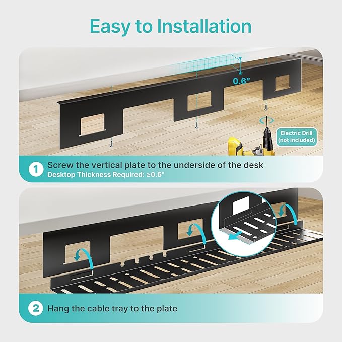Under Desk Cable Management Tray, 31.5 Inches Metal Cord Organizer Rack - Image 8