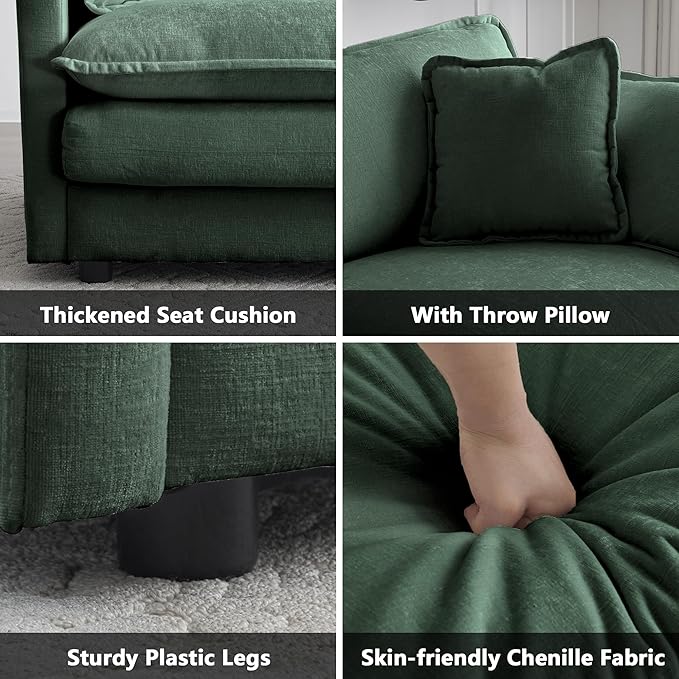 mikibama 41.4" W Single Seat Sofa, Chenille Comfy Deep Upholstered Couch - Image 3