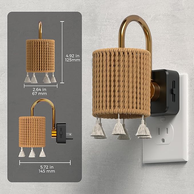 L LOHAS LED Night Lights Plug into Wall, Boho Fabric Cylinder Decor Night Light - Image 5