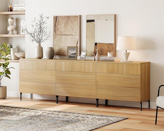 WAMPAT 94.5" W Fluted Dresser for Bedroom, Modern 9 Drawer Dresser TV Stand - Image 4