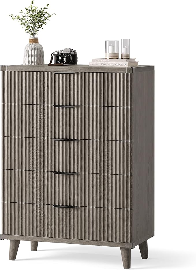 Lulive Dresser for Bedroom Wood Tall Dressers Drawers, Fluted Modern Dresser 5 by Lulive