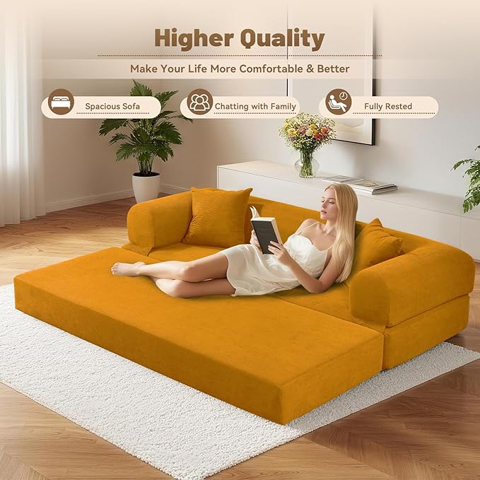80" Convertible Sofa Bed, Corduroy Folding Sleeper Sofa Bed Queen - Image 4