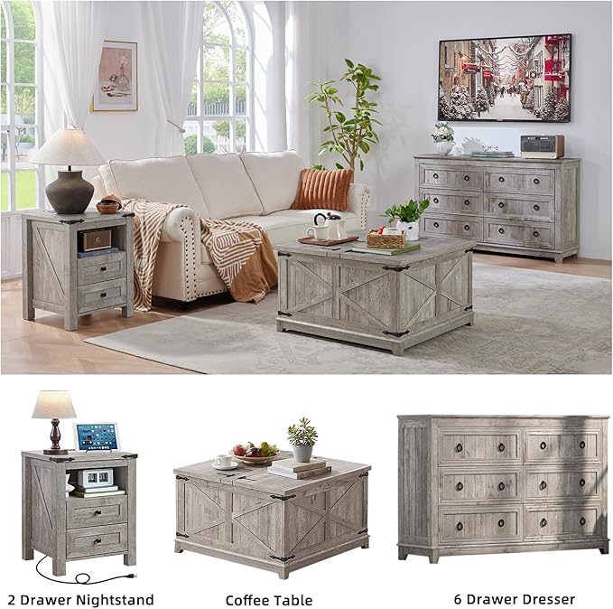 Joaxswe Nightstand with Charging Station and USB Port, Farmhouse Night Stand - Image 6