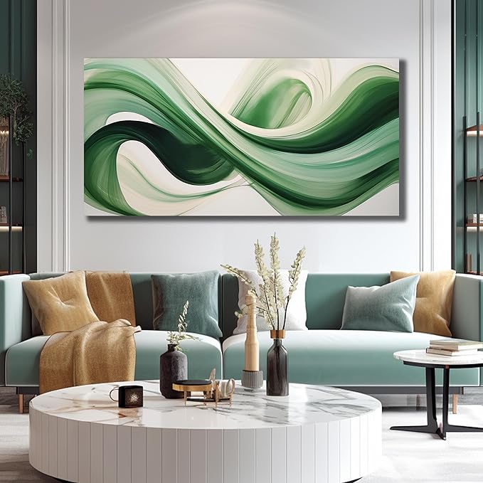 JuhaiArt Abstract Wall Decorations Large Green Canvas Wall Art White Artwork Art - Image 5