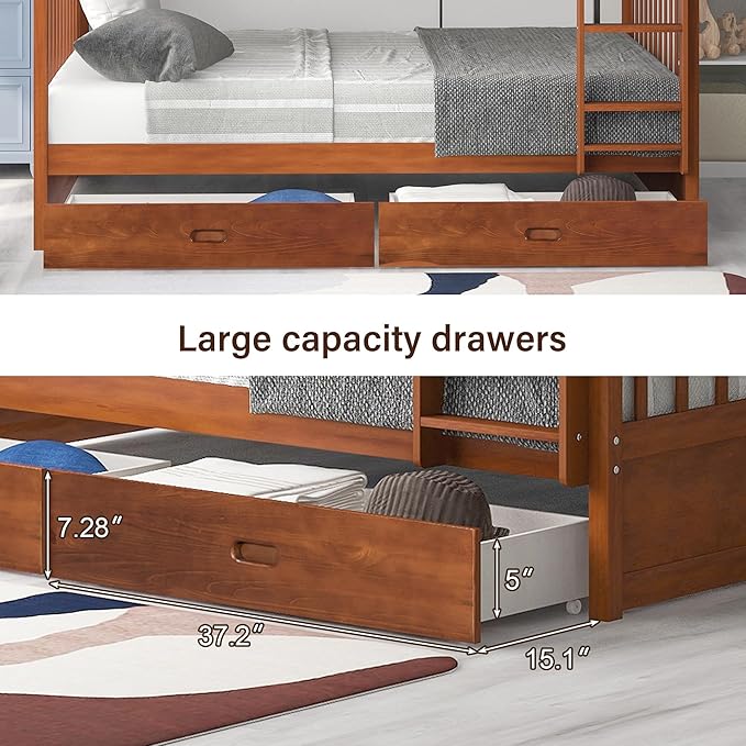 Merax Full Over Full Size Wood Bunk Bed - Image 5
