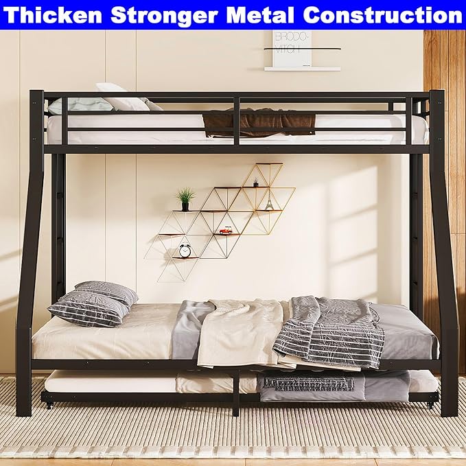 Upgraded Version Thicken Stronger Metal Heavy-Duty Twin XL Over Queen Bunk Bed - Image 3