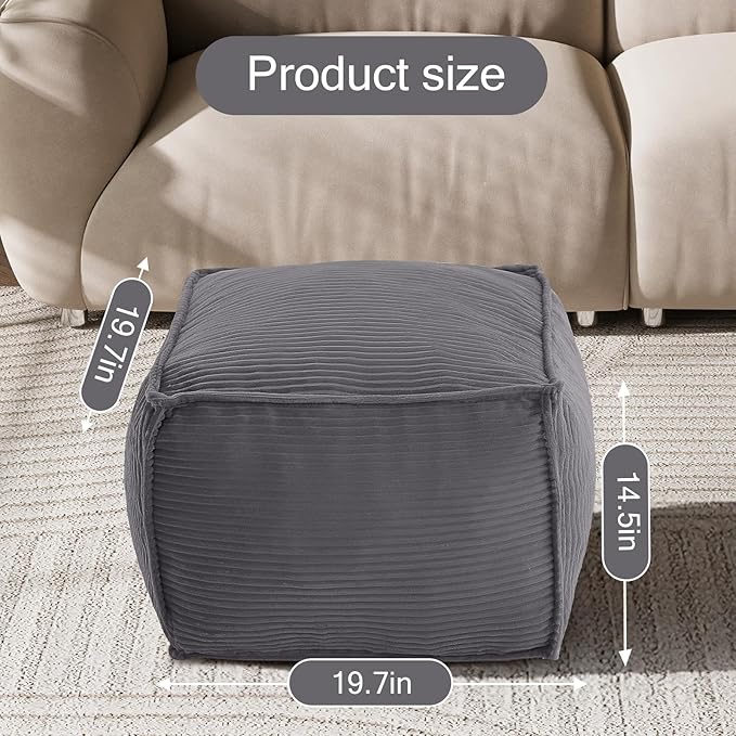 MeMoreCool Square Stuffed Pouf Ottoman Foot Rest, Corduroy Floor Pouf Foot Stool - Image 2