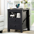 Joaxswe Nightstand with Charging Station, Farmhouse Night Stand with 2 Drawers by Joaxswe