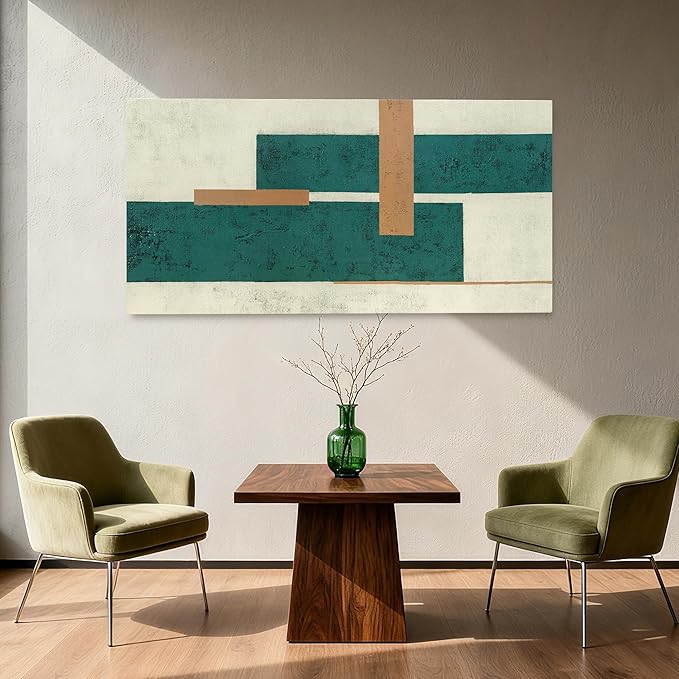 YETHEN WAL Teal Geometric Abstract Canvas Wall Art, 20×40 in Horizontal – - Image 3