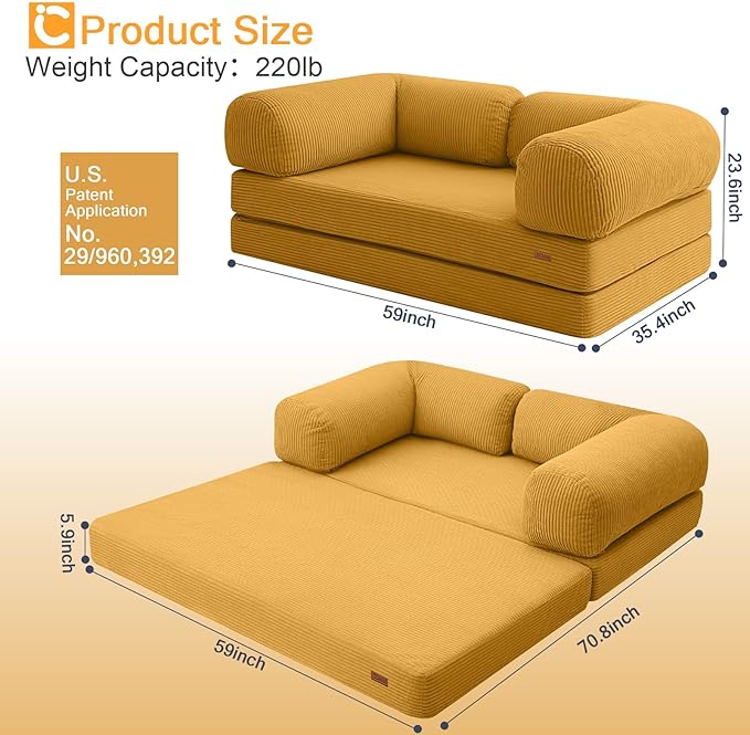 COMAX Folding Sofa Bed, 4-in-1 Convertible Foldable Floor Couch Futon Sofa - Image 2