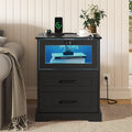 Hasuit Night Stand with Charging Station and LED Lights, Farmhouse Nightstand by Hasuit