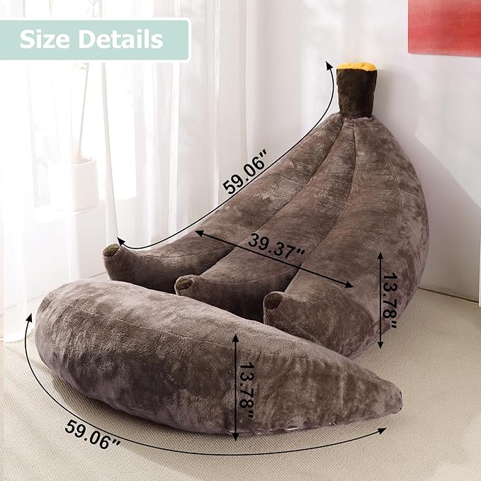 Banana Bean Bag Chair with Ottoman, Floor Sofa Bed with Footrest, Comfy - Image 2