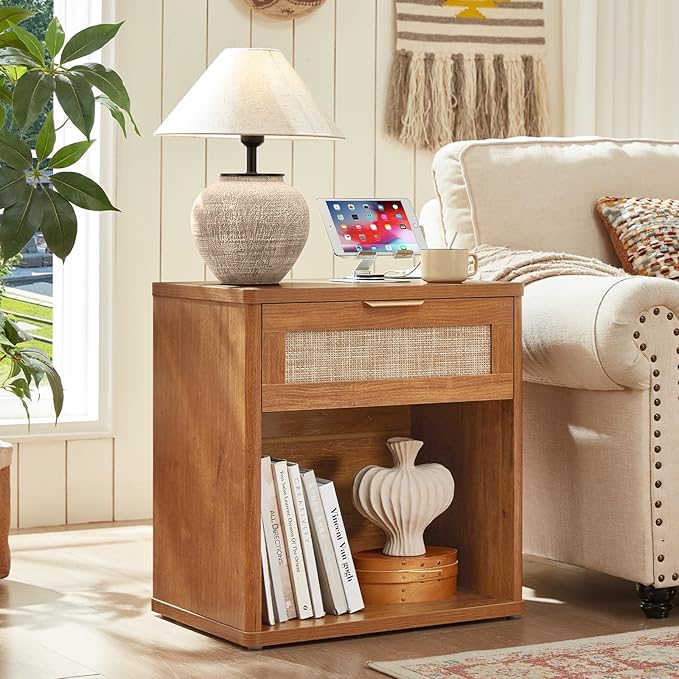 LEYAOYAO Rattan Dresser and Nightstand Set of 3, Boho Wood Dresser - Image 9