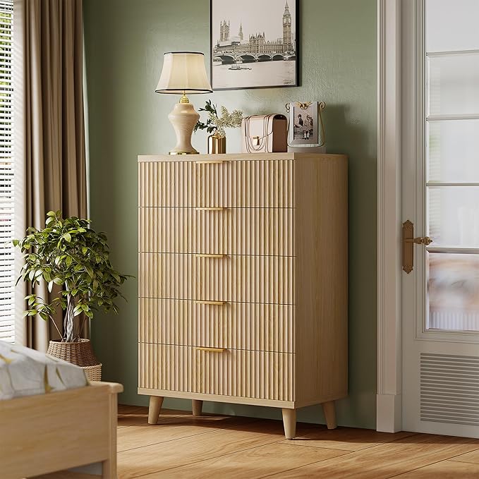 Lulive Dresser for Bedroom Wood Tall Dressers Drawers, Fluted Modern Dresser 5 - Image 6