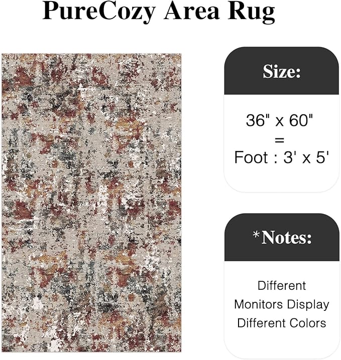 Modern Area Rug 3x5 Machine Washable Entryway Entrance Carpet Red Brown Multi - Image 2