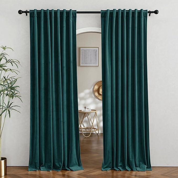 RYB HOME Velvet Curtains 90 inches Length, Back Tab & Rod Pocket Soft Fabric by RYBHOME