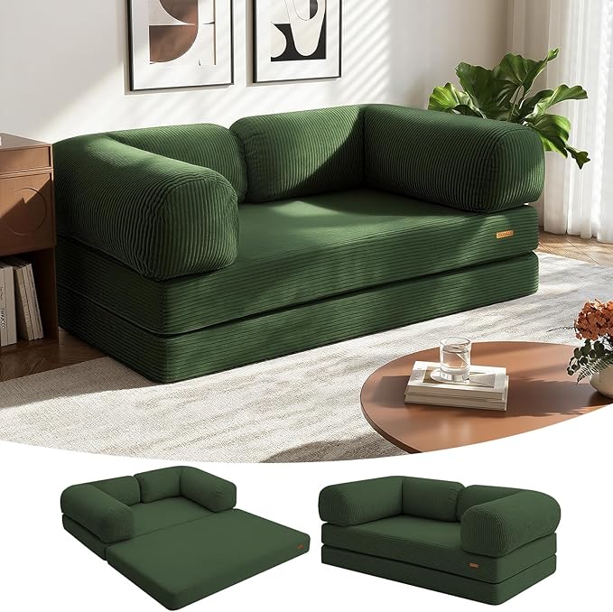COMAX 4‑in‑1 Futon Sofa Bed Queen – Floor Foldable Convertible Sofa Couch by COMAX