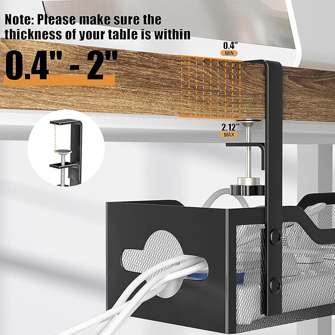 Under Desk Cable Management Tray 15.95", Quszmd Cable Organizer No Drill - Image 5