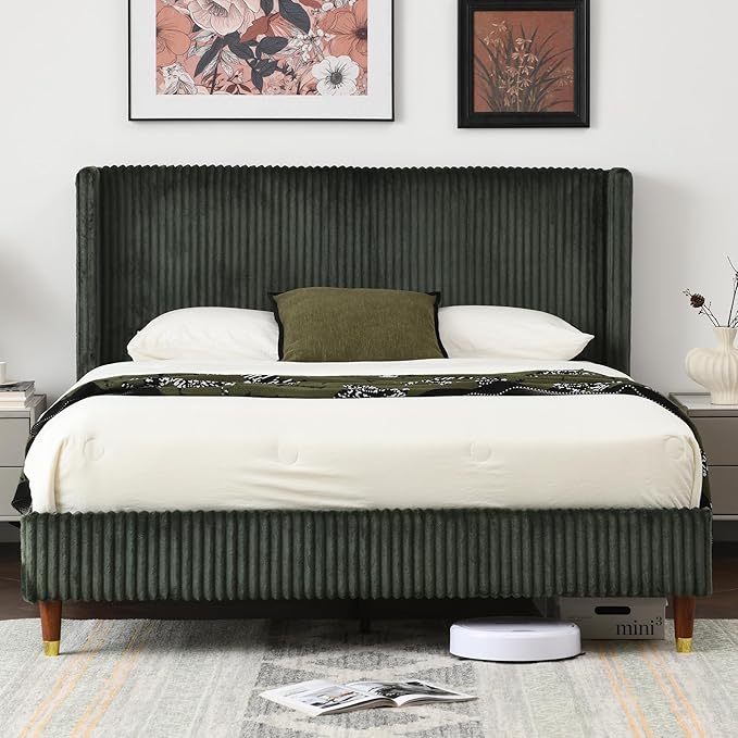 PINJU Full Size Bed Frame, Upholstered Platform Bed - Image 3