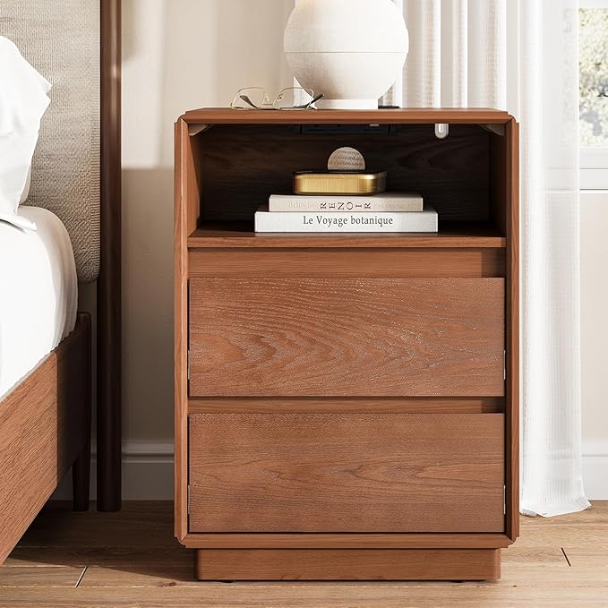 Solid Wood Nightstand, Natural Wood Night Stand - Image 4