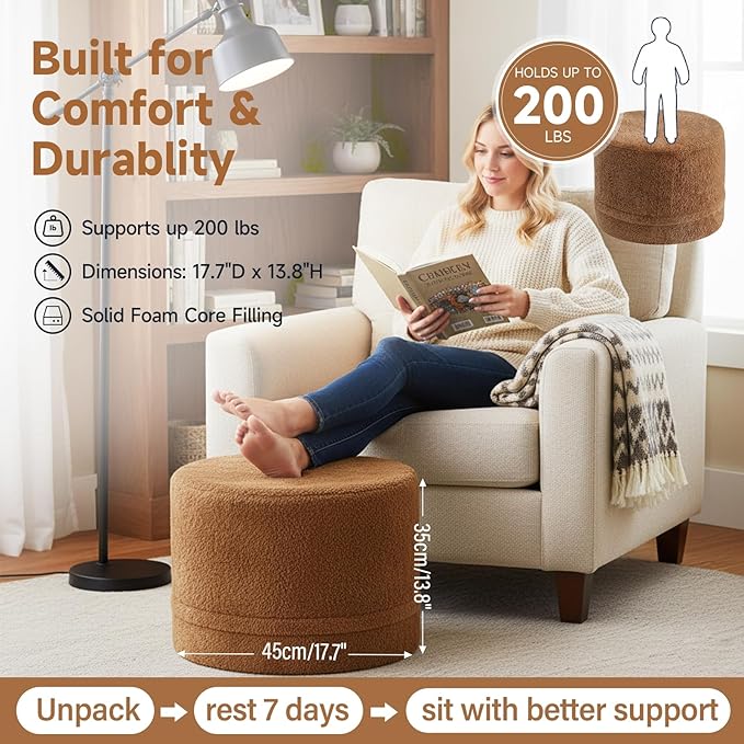 Tiita Pouf Ottoman and Foot Rest, Round Foam Stuffed Floor Pouf - Image 6