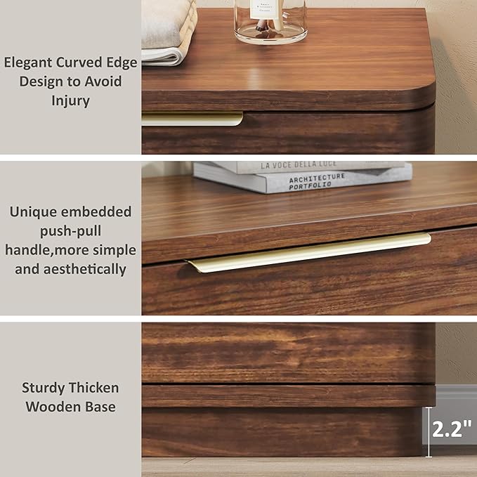 6 Drawer Dresser for Bedroom, Curved Profile Design, Wooden Walnut Dresser - Image 9