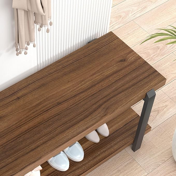 FOLUBAN Entryway Bench with Shoe Storage, Modern End of Bed Bench, Wood and - Image 4