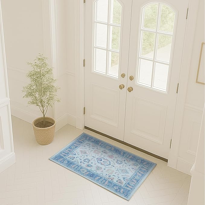 Fame Rugs Blue Modern Oushak Rug 2x3, Vintage Doormat Turkish Colorful Oriental by FameRugs