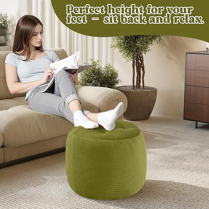 MeMoreCool Stuffed Round Pouf Ottoman Foot Rest, Floor Pouf Foot Stool - Image 4