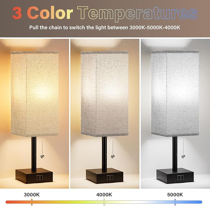 Grey Bedside Lamps for Bedroom Set of 2 - Image 3
