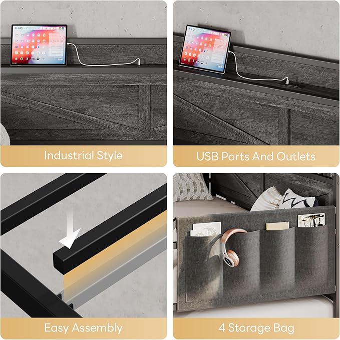LIKIMIO Twin Daybed with Trundle Bed, Storage Headboard with Charging Station - Image 8