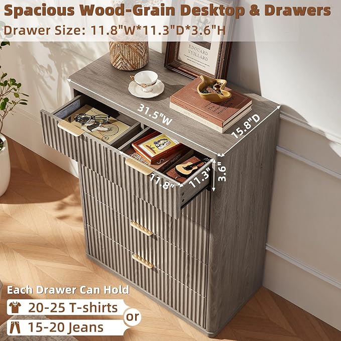 LEYAOYAO Fluted Dressers & Nightstand Set of 3, Wood 48" Wide Dresser & 42" - Image 6