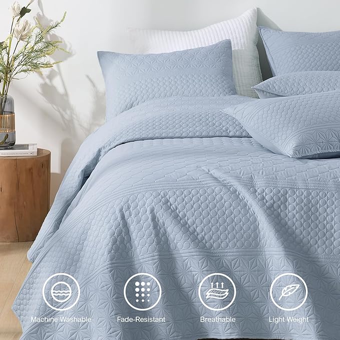 HORIMOTE HOME Light Blue Twin Size Quilt Set - Image 2