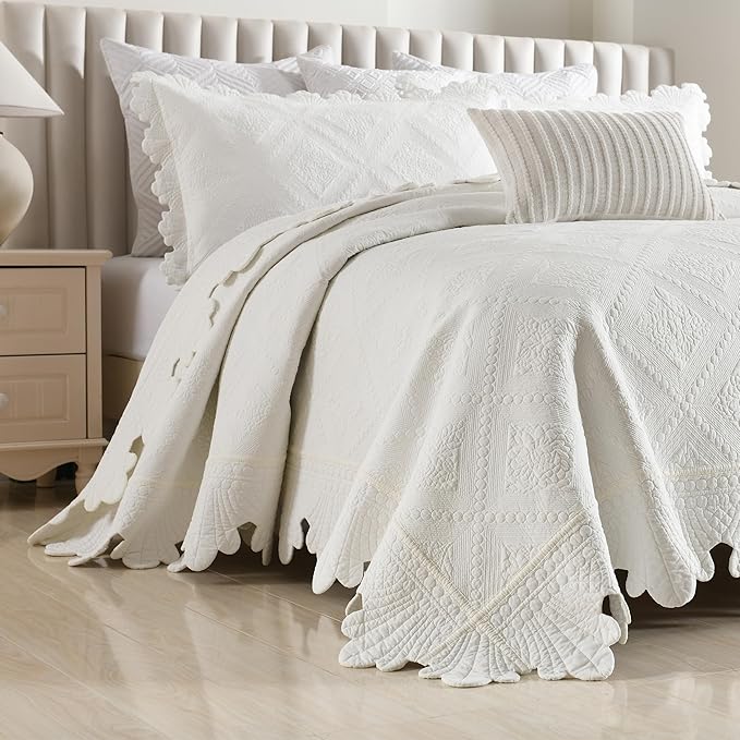 MarCielo 3-Piece 100% Cotton Oversized Bedspread Lightweight Quilt Coverlet - Image 3