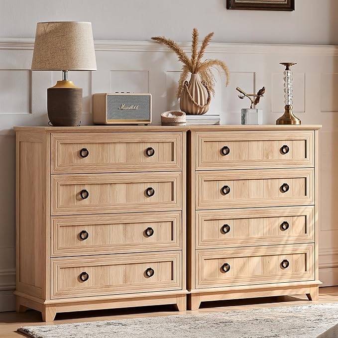 Farmhouse 4 Drawer Dresser for Bedroom Set of 2, Rustic Wood Dresser by Joaxswe
