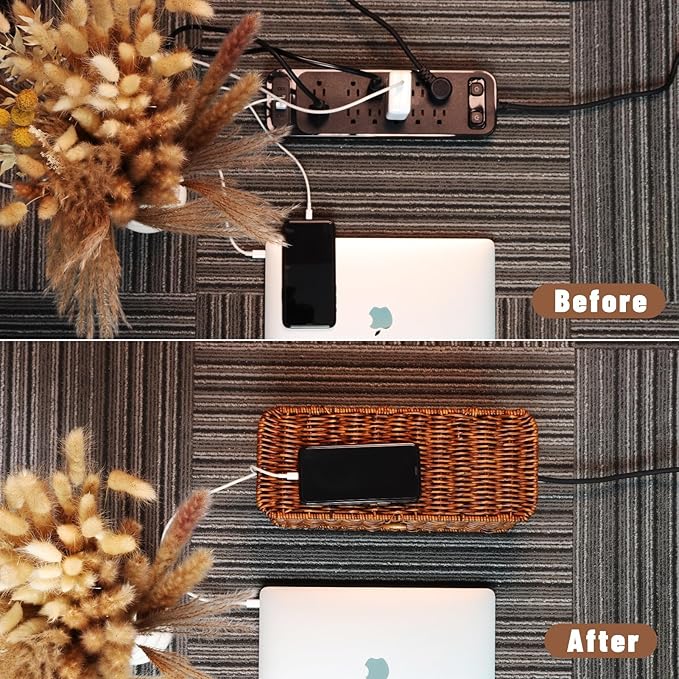 BROWNLILY Rattan Wire Storage Box, Handmade Cord Organizer - Image 6