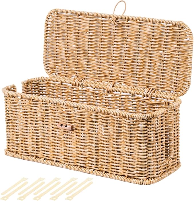 BROWNLILY Cable Management Box, Rattan Style Cord Organizer by Unknown