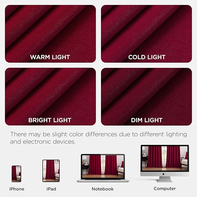 Joydeco Red 100% Blackout Curtains 90 Inch 2 Panels, Luxury Thermal Red Velvet - Image 8