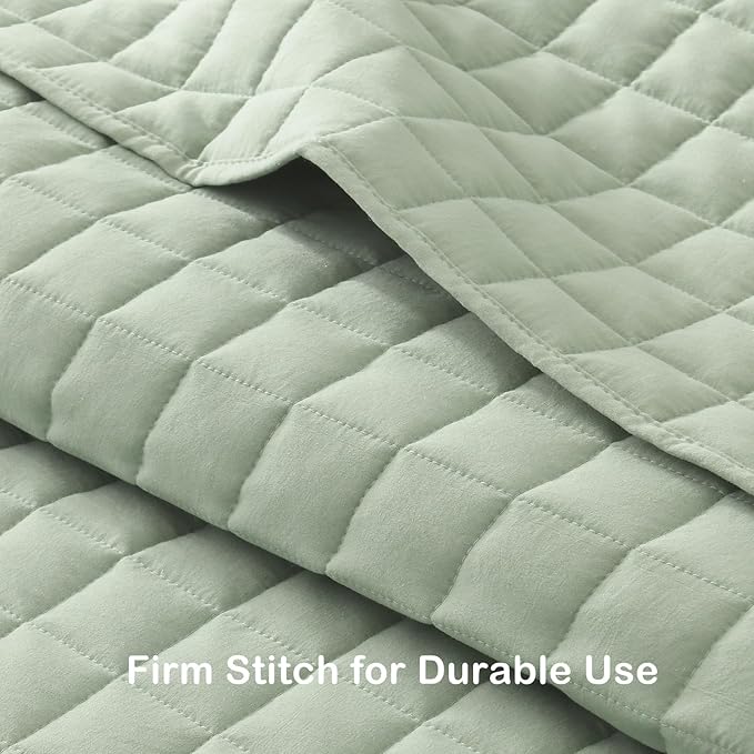 HORIMOTE HOME Asakusa Green Ruffled Quilt Set King Size, Geometric Square - Image 6