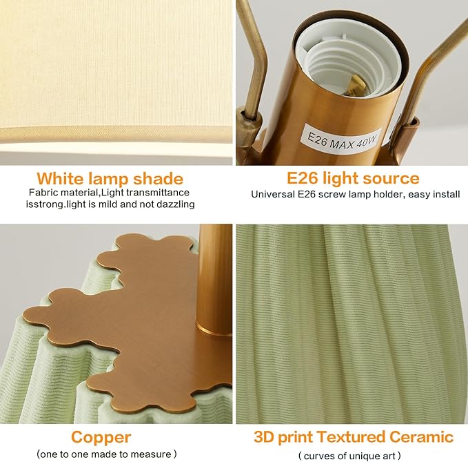 Modern Textured Ceramic Large Table Lamps 26.75", Sage Green Plug in Table Lamp - Image 3