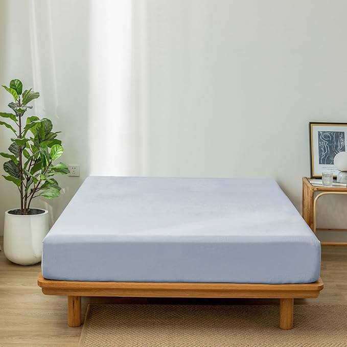 MooMee Fitted Bottom Sheet Only 100% Washed Cotton Linen Like Textured - Image 3