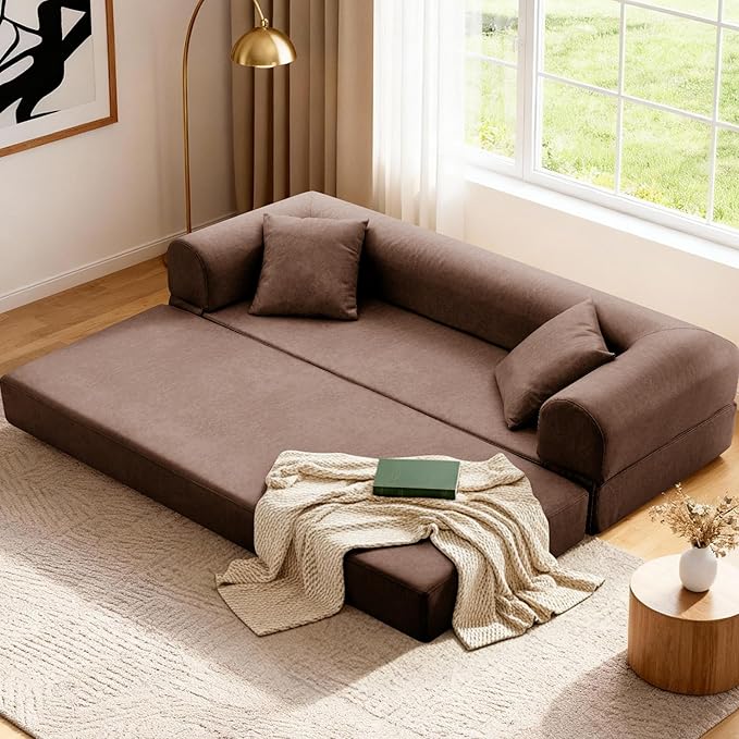 Convertible Sleeper Sofa Bed, 78.5 Inch Faux Leather Futon Couch by GJQFurniture
